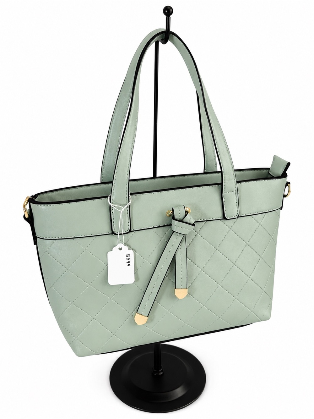 Mint Quilted Tote with Knot Accent
